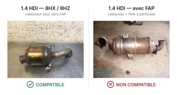 Décata 206 1.4 HDI inox 304L - downpipe 8HX / 8HZ, version catalysée